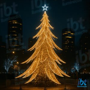 Árvore de Natal Gigante LED em Estrutura Metálica – Fios Dourados