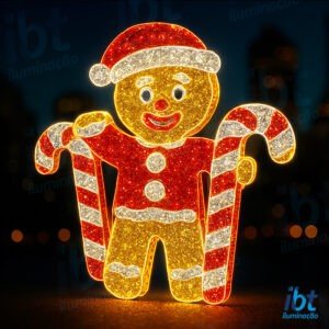 Figura Natalina Luminosa para Piso e Jardim - Biscoto Gengibre 3D
