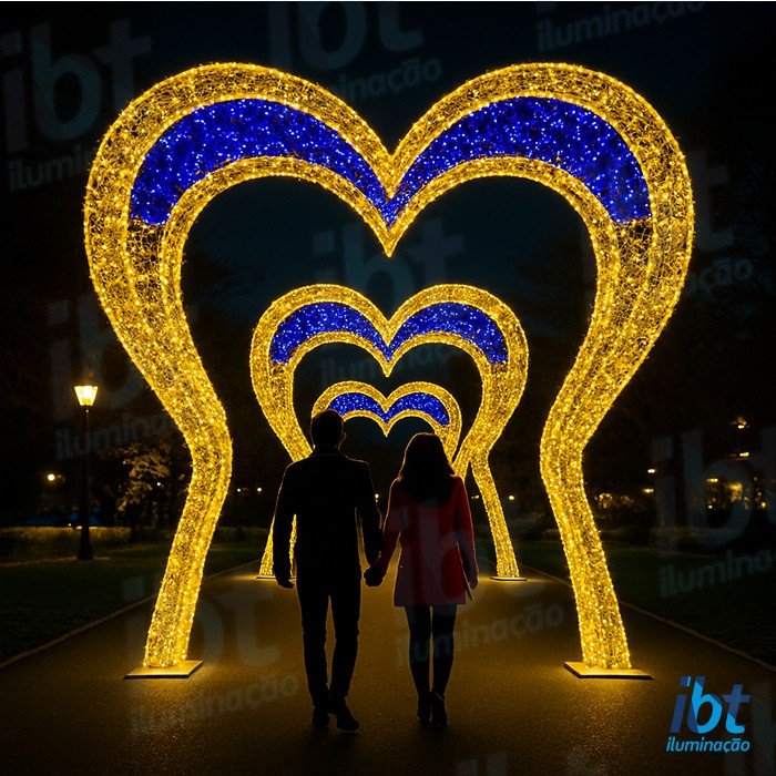 figura luminosa portico coracoes com passagem ibt iluminacao