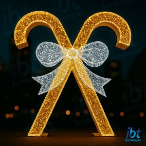 Figura Natalina Luminosa para Piso e Jardim - Bengala Dourada