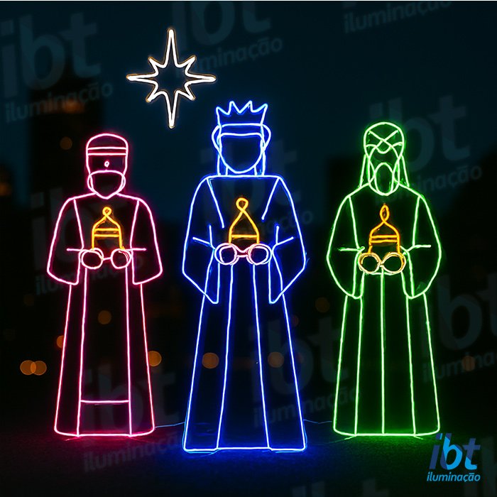 figura luminosa tres reis magos coloridos ibt iluminacao para fachada piso e jardim
