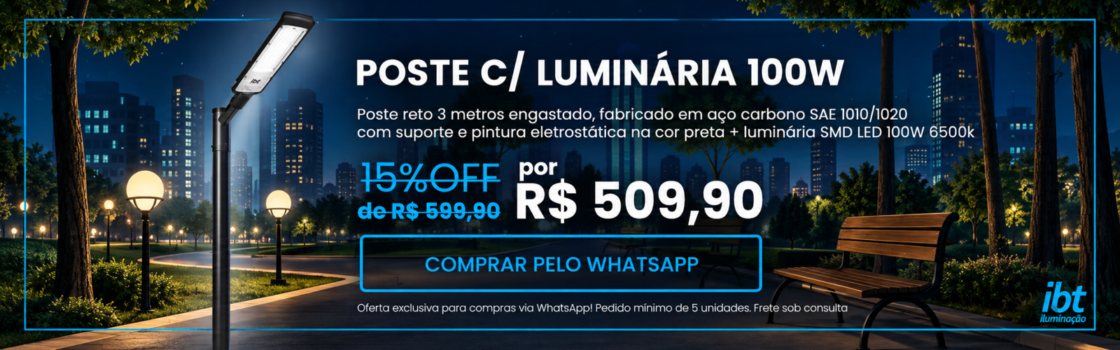 poste_reto_3m_luminaria_smd_led_100w_ibt__ poste reto 3m luminaria smd led 100w ibt